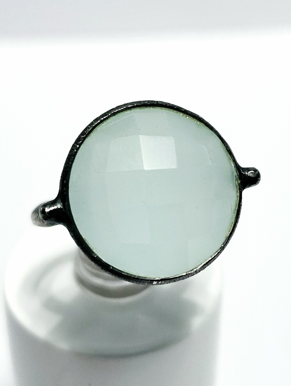 Sterling Silver Aqua Chalcedony Solitaire Ring size 6